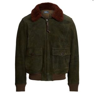 Polo Ralph Lauren roughout oiled leather jacket with shearling collar